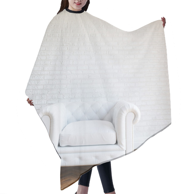 Personality  White Walls Brick Interior With Classic Leather Armchair Hair Cutting Cape