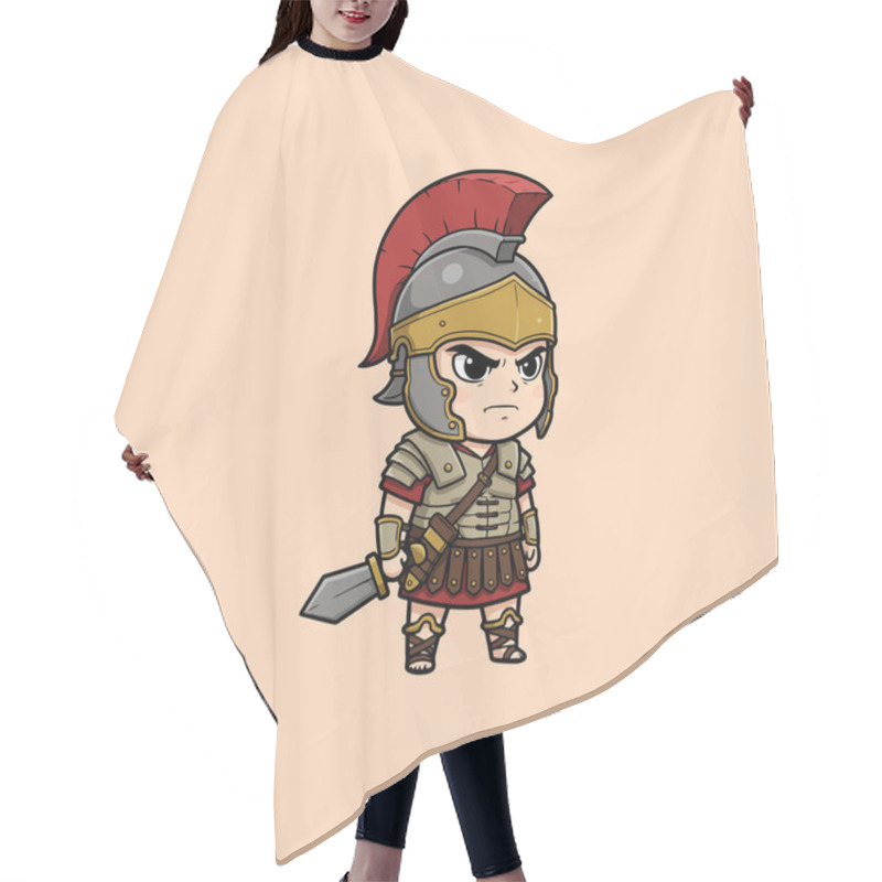 Personality  The Image Depicts A Stylized Cartoon Illustration Of A Roman Soldier In Full Battle Gear, Ready For Combat. Hair Cutting Cape