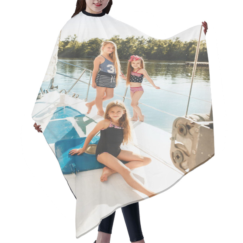 Personality  The Children On Board Of Sea Yacht Hair Cutting Cape