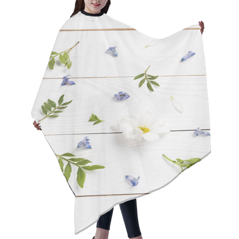 Personality  Flowers And Petals On Wooden Table Hair Cutting Cape