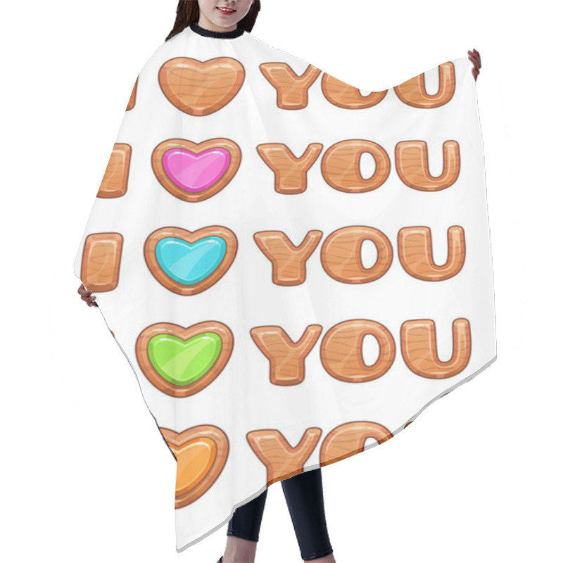 Personality  I Love You Sign. Wooden Lettering. Hair Cutting Cape