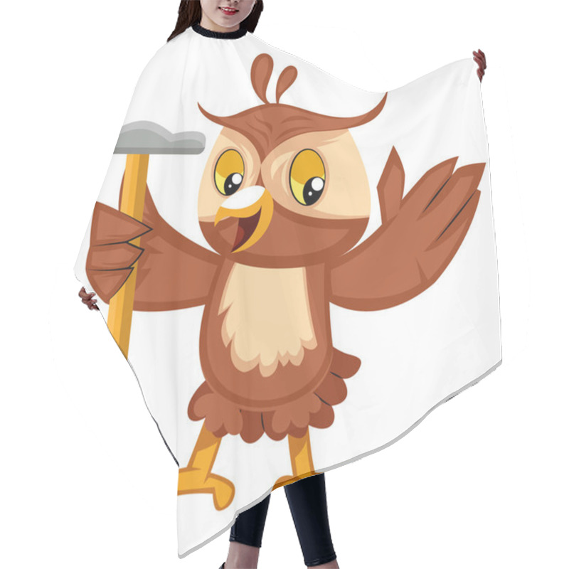 Personality  Owl With Hammer, Illustration, Vector On White Background. Hair Cutting Cape