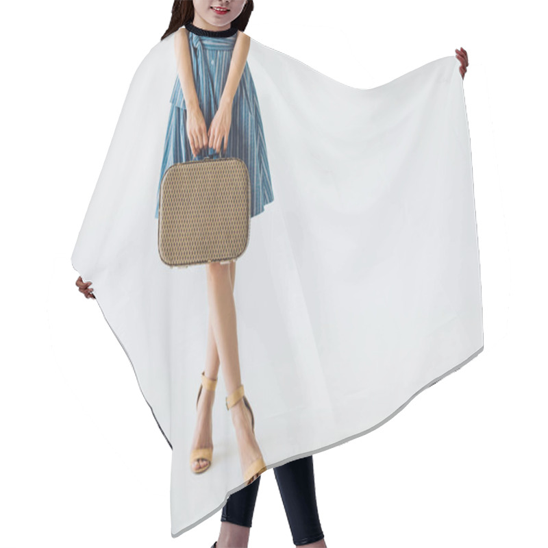 Personality  Woman Holding Suitcase Hair Cutting Cape