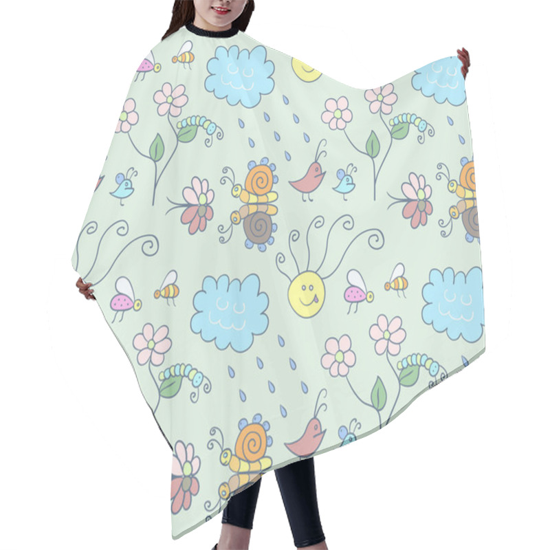 Personality  Seamless Pattern With Cartoon Insects Hair Cutting Cape