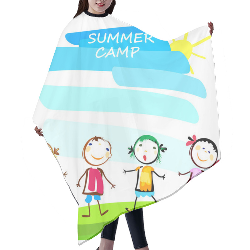 Personality  Summer Camp Poster With Happy Kids Hair Cutting Cape