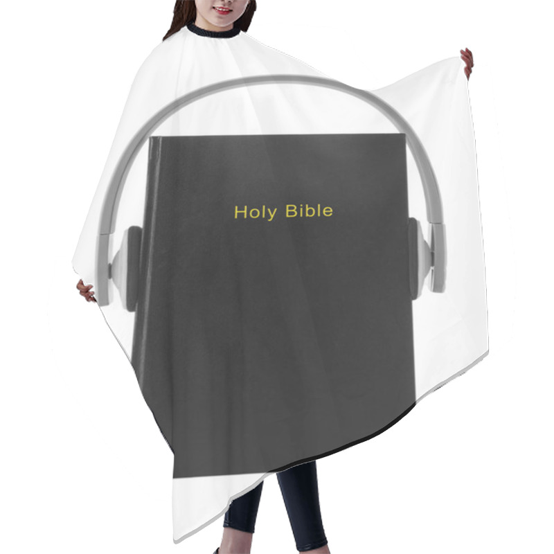 Personality  Bible And Headphones On White Background. Religious Audiobook Hair Cutting Cape