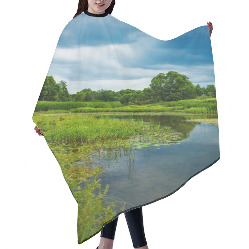 Personality  Landscape. River, Trees, Sky. Hair Cutting Cape