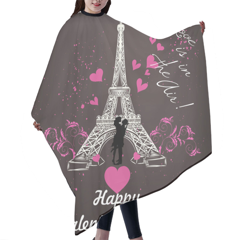 Personality  Valentines Day Card With Eiffel Tower And Hearts Hair Cutting Cape