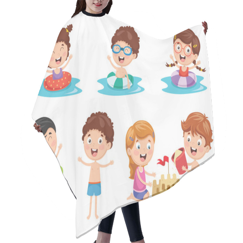 Personality  Vector Ilustration Of Kids Playing At Beach And Sea Hair Cutting Cape