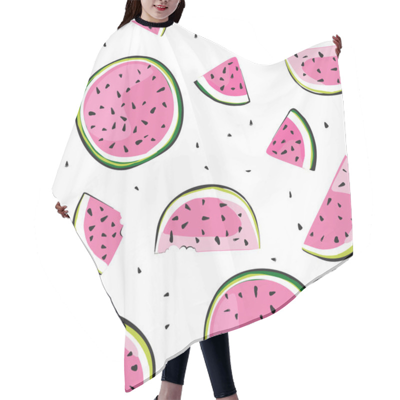 Personality  Vintage Watermelon Pattern, Great Design For Any Purposes. Watermelon Fruit Vector. Nature Wallpaper. Vitamin Nutrition. Food Texture. Melon Background. Exotic Fabric Wallpaper Hair Cutting Cape