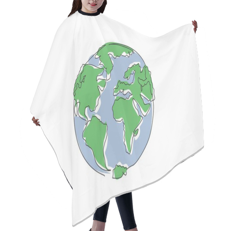 Personality  Single One Line Drawing A Globe Whose Islands Are Made Of Tree Leaves. The Symbolism Of The Earth Requires Leaves To Remove Pollution. Go Green. Earth Day. Continuous Line Design Graphic Illustration Hair Cutting Cape