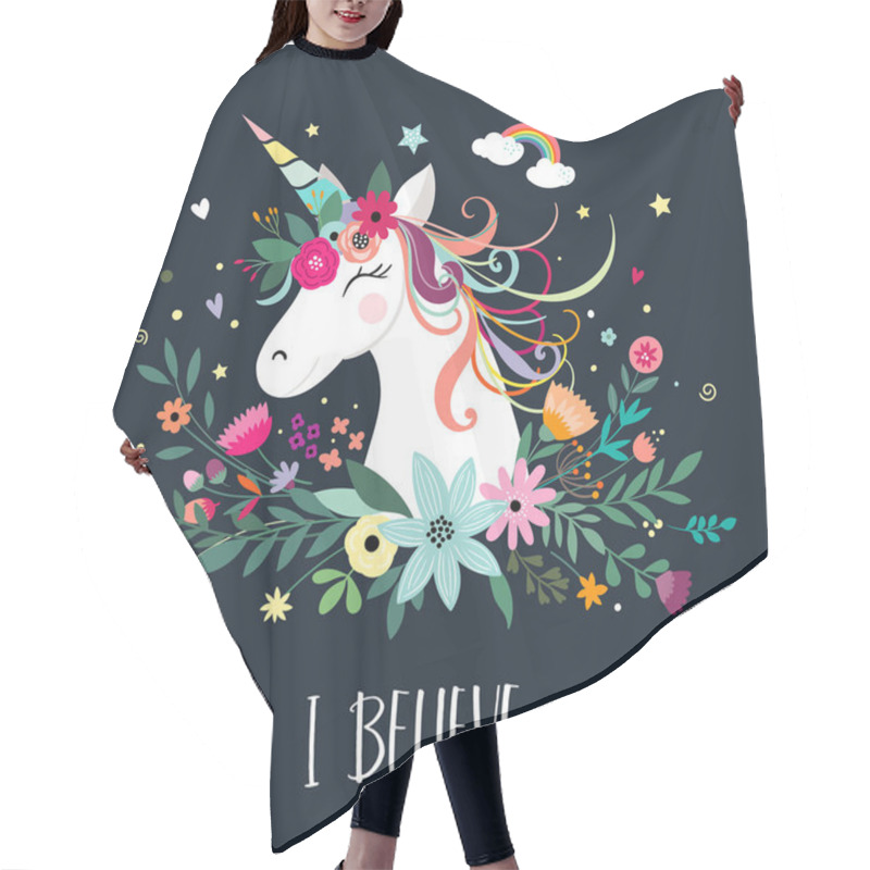 Personality  Unicorn Card Design With Hand Drawn Elements  Hair Cutting Cape