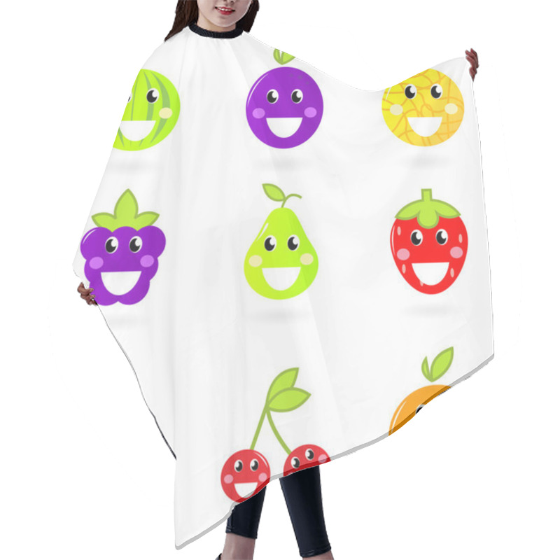 Personality  Fruity Icon Collection - Nine Fruit Mascots Isolated On White. Hair Cutting Cape