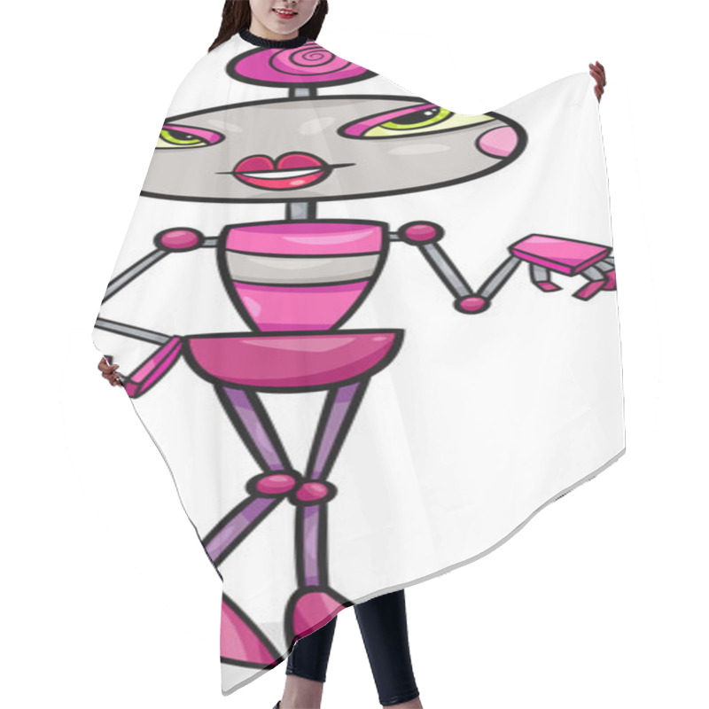 Personality  Cartoon Female Robot Illustration Hair Cutting Cape