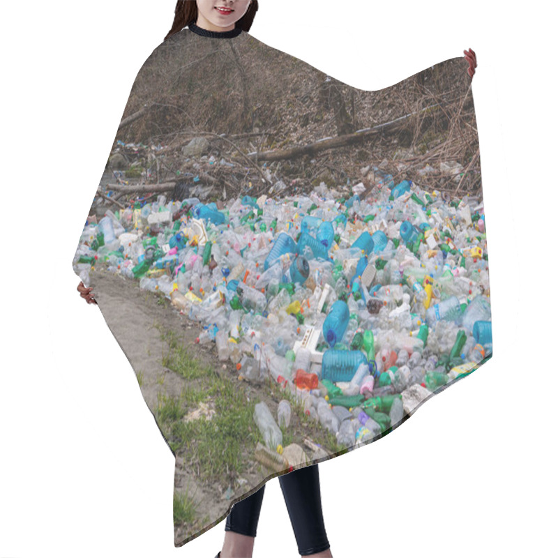 Personality  CLOSE UP: Enormous Pile Of Various Plastic Bottles Floating Trapped In A Branch. Sad View Of Polluted River With Thrown Plastic Garbage. Numerous Accumulated Plastic Bottles Floating On River Surface Hair Cutting Cape