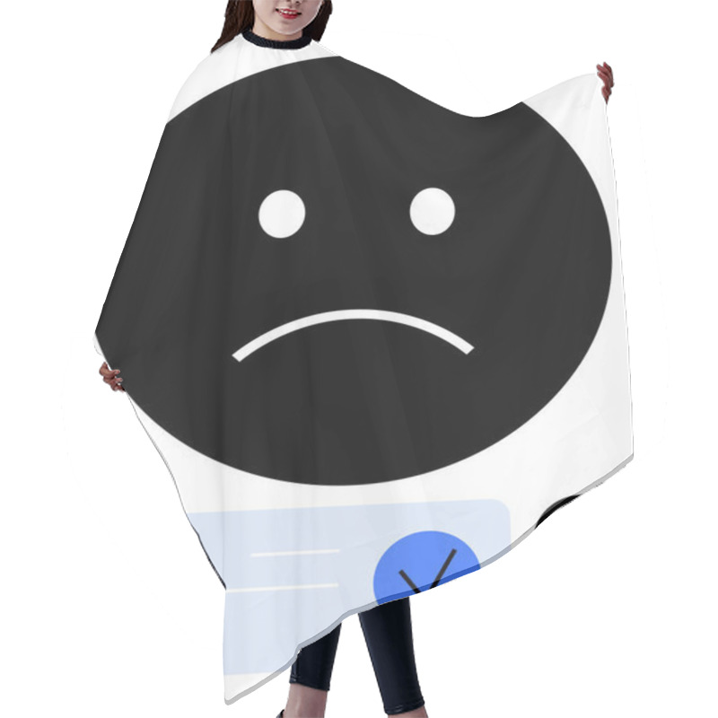 Personality  Sad Face With Downturned Mouth, Document With Checkmark, Magnifying Glass. Ideal For Conveying Rejection, Failure, Disappointment, Unsuccessful Search, Negative Feedback, Emotional Response Hair Cutting Cape