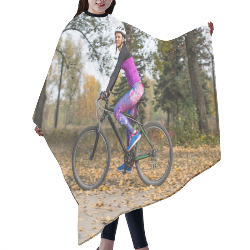 Personality  Woman Cycling In Autumn Park Hair Cutting Cape