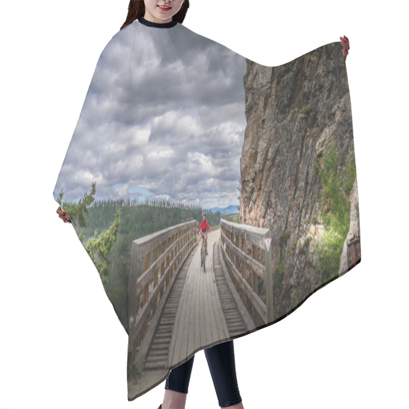 Personality  Biking Over The Wooden Trestle Bridges Of The Abandoned Kettle Valley Railway In Myra Canyon Near Kelowna, British Columbia, Canada Hair Cutting Cape