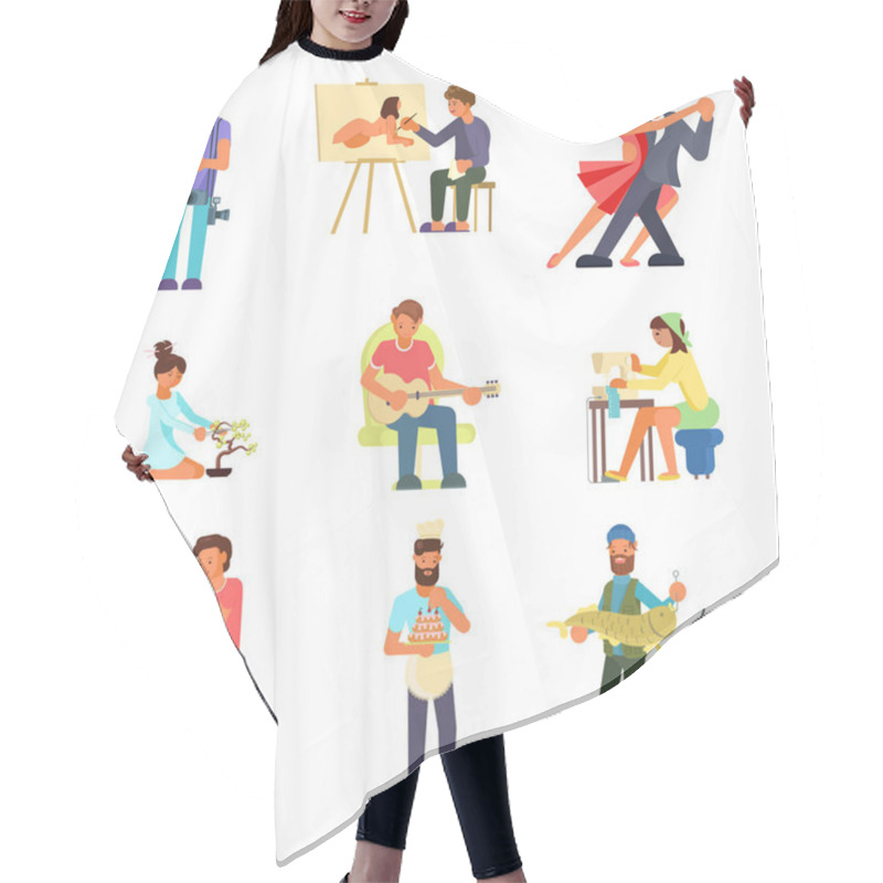 Personality  People And Their Hobbies Vector Flat Illustration Hair Cutting Cape