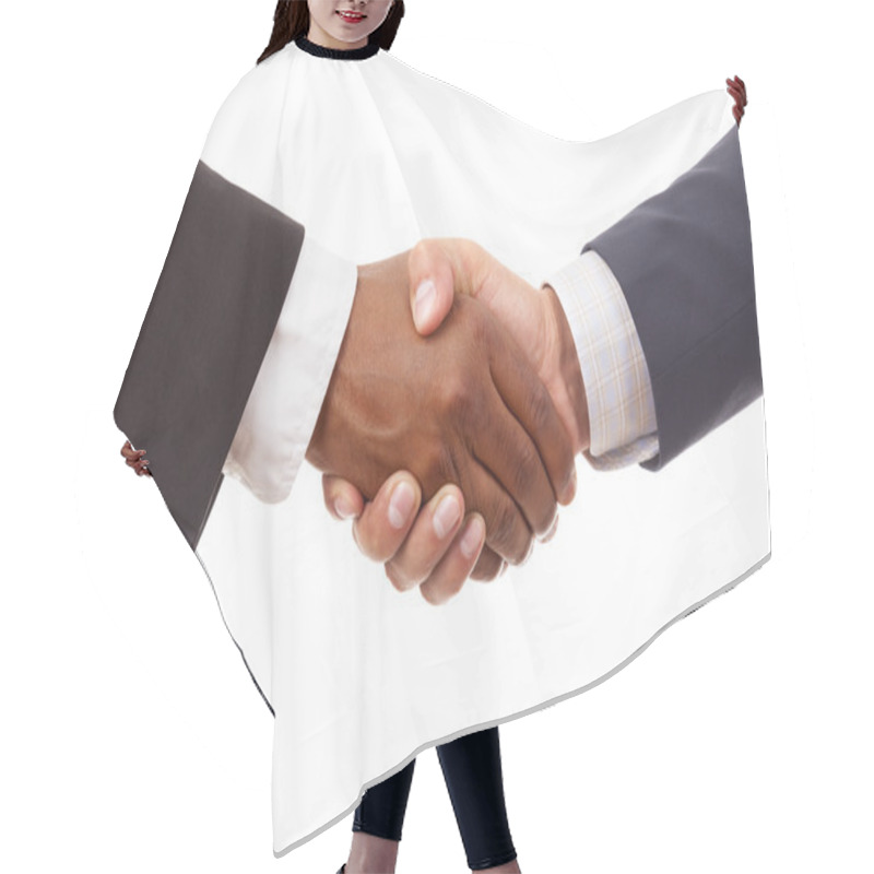 Personality  Handshake Between African And A Caucasian Business Man, Isolated Hair Cutting Cape