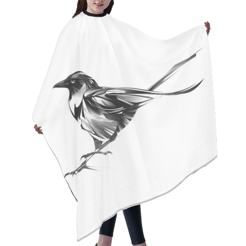 Personality  Drawn Dark Stylized Magpie Bird On White Background Hair Cutting Cape