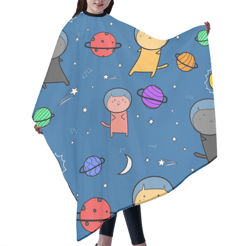 Personality  Hand Drawn Cute Cats Astronauts In The Space Pattern Background. Hair Cutting Cape