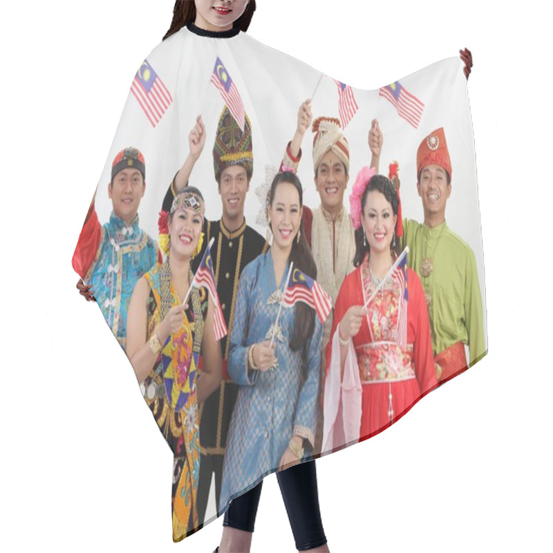 Personality  Malaysians With Traditional Costume Showing Malaysia Flag Hair Cutting Cape