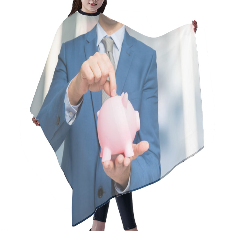 Personality  Man Putting Money In Piggy Bank Hair Cutting Cape