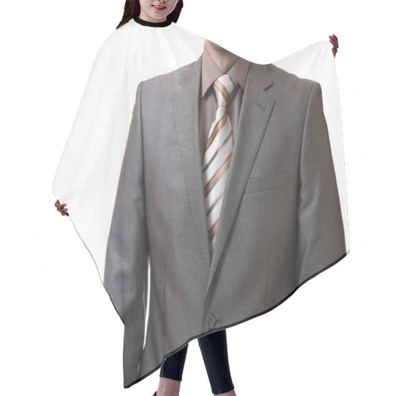 Personality  Man Without Head In Business Suit On White Background Hair Cutting Cape