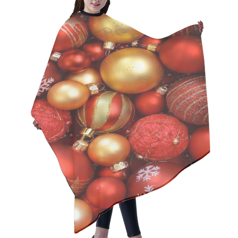 Personality  Red And Golden Christmas Ornaments. Hair Cutting Cape