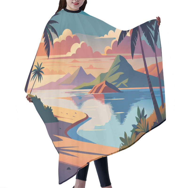 Personality  Summer Tropical Beach Landscape Background Hair Cutting Cape