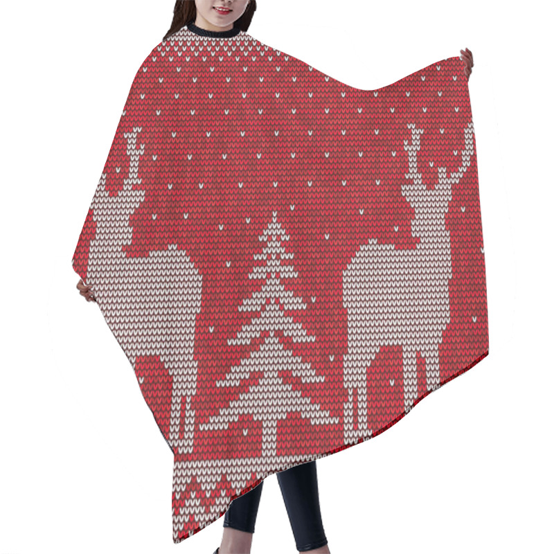 Personality  Red And White Christmas Seamless Pattern Background With Deer And Pine Tree Vector Hair Cutting Cape