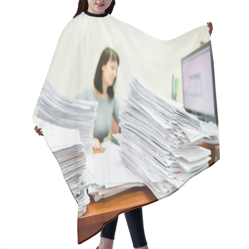 Personality  Female Worker Accountant With Lots Of Paper Documents Hair Cutting Cape