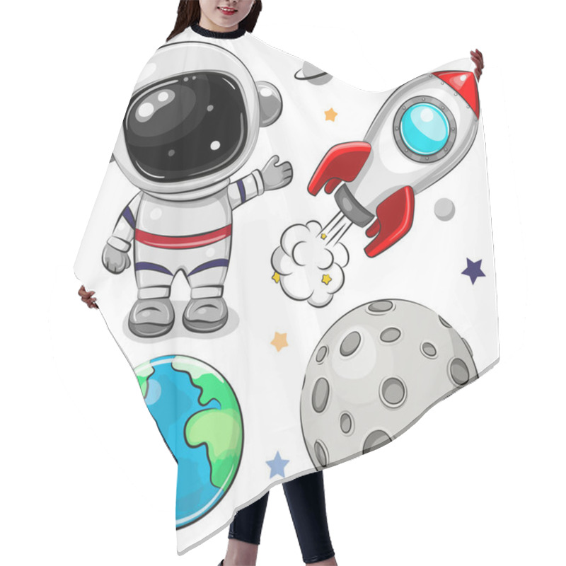 Personality  Cute Cartoon Space Set Of Astronaut, Rocket And Planets Hair Cutting Cape