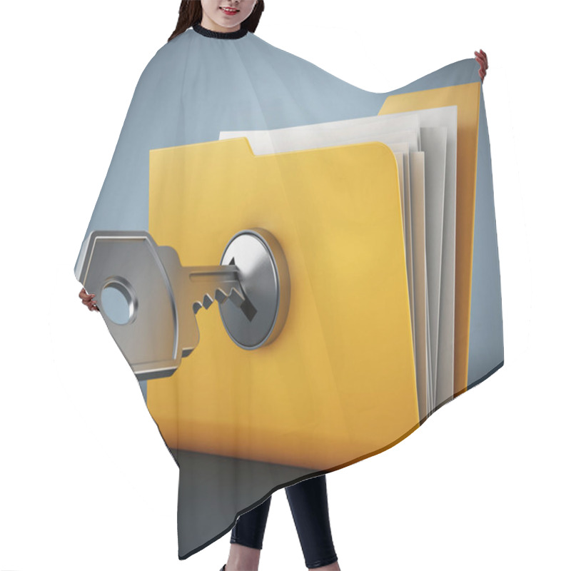 Personality  Key On Locked Yellow Folder. 3D Illustration Hair Cutting Cape