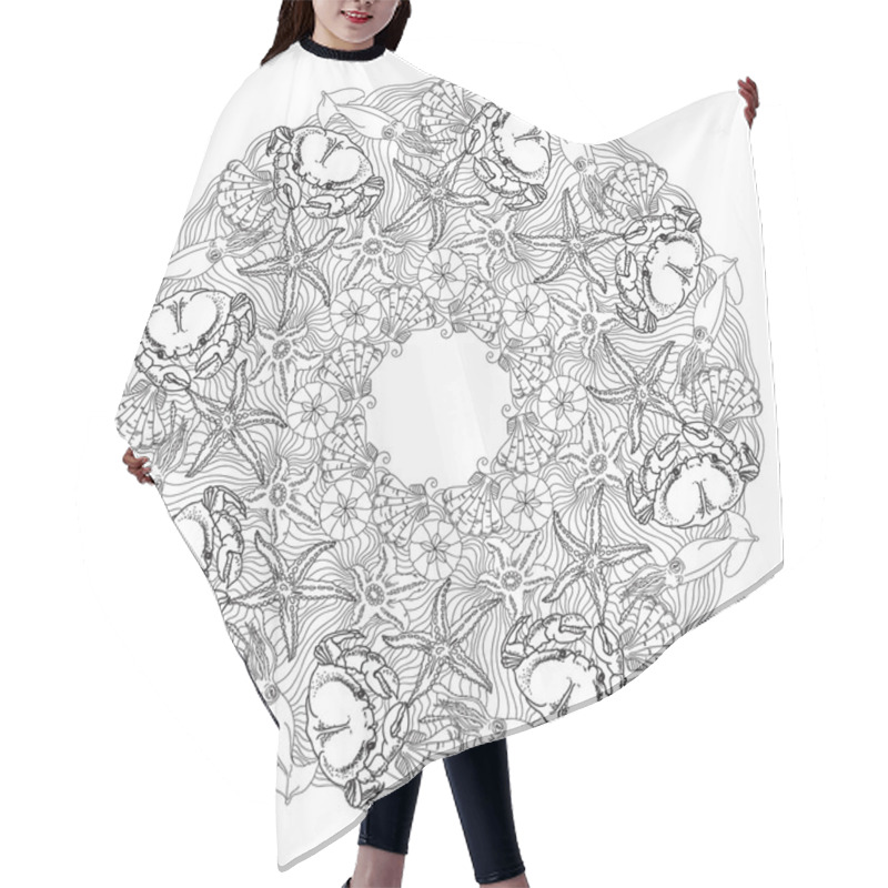 Personality  Hand Drawn Vector Ornamental Mandala Sea Themed Hair Cutting Cape