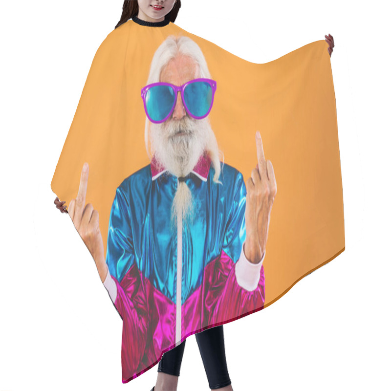 Personality  Senior Man With Eccentric Look  - 60 Years Old Man Having Fun, Portrait On Colored Background, Concepts About Youthful Senior People And Lifestyle Hair Cutting Cape