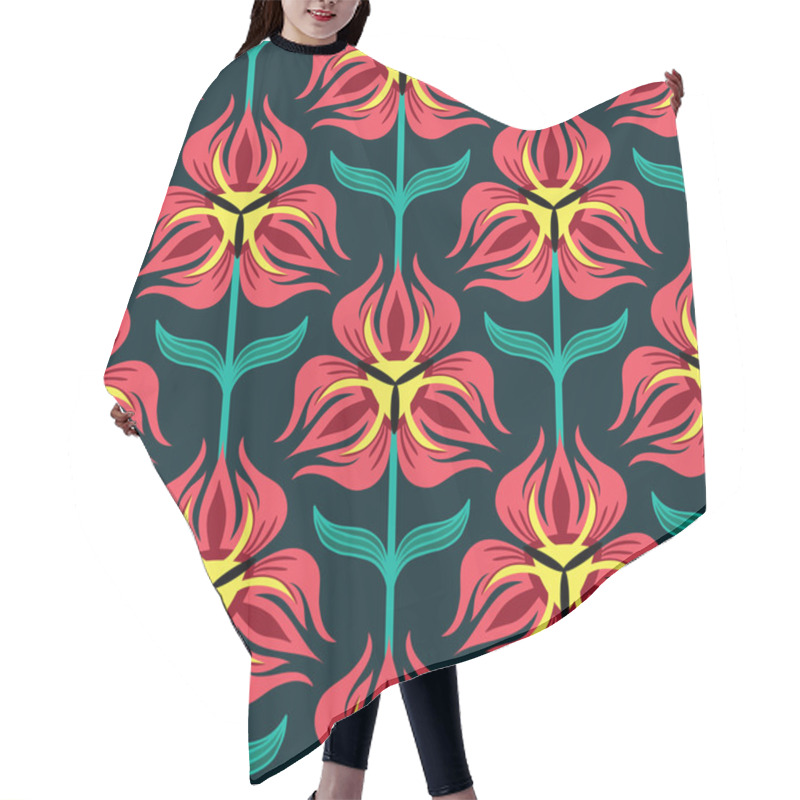 Personality  Red Tulip Pattern On Dark Background Hair Cutting Cape