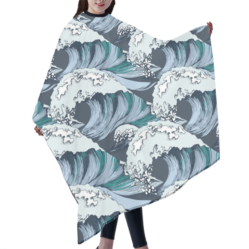 Personality  Hand drawn seamless pattern with sea waves hair cutting cape