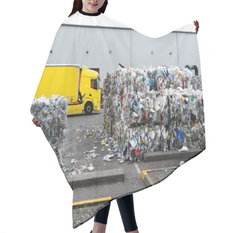 Personality  Used Plastic Milk Bottles And Cartons That Have Been Bundled Into Stacked Bales And Ready For Recycling At An Industrial Plastic Waste Recycling Plant Hair Cutting Cape