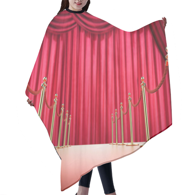 Personality  Red Carpet And Rope Barrier With Red Curtain Background Hair Cutting Cape