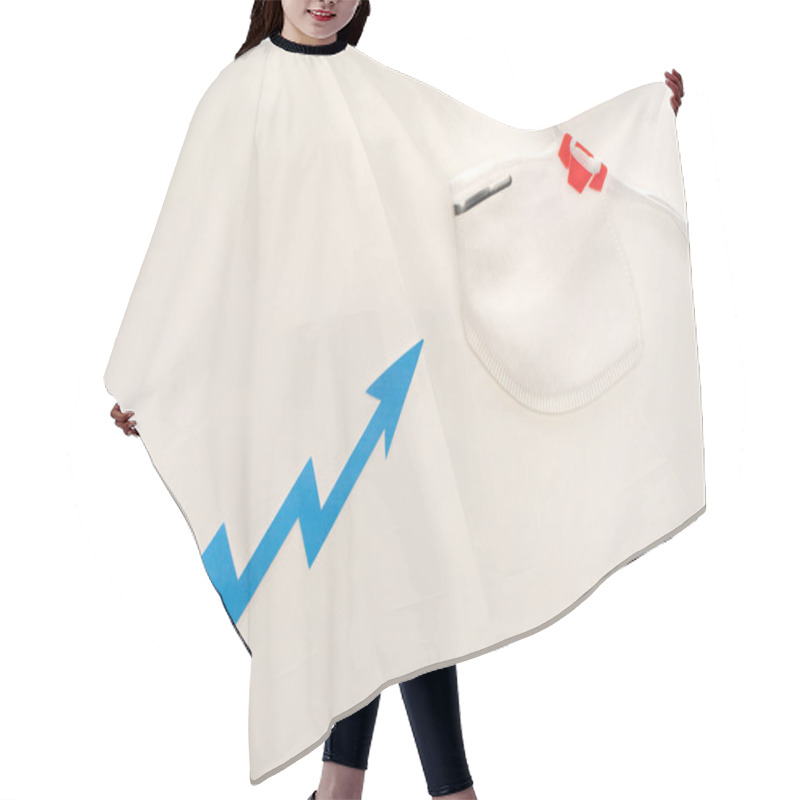 Personality  Top View Of Blue Arrow And Safety Mask On White Background Hair Cutting Cape