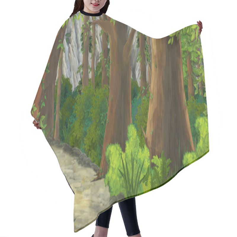 Personality  Cartoon Summer Scene With Path In The Forest - Nobody On Scene - Illustration For Children Hair Cutting Cape