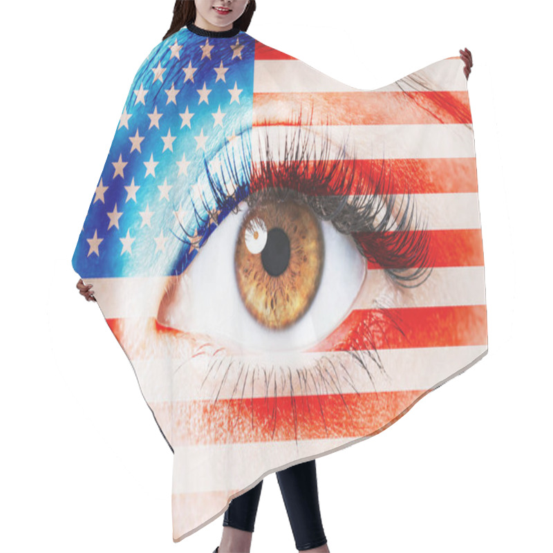 Personality  Close Up Image Of Human Eye With USA Flag Over Skin Hair Cutting Cape