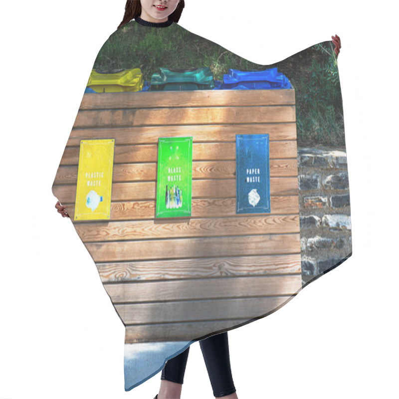 Personality  A Photograph Showing A Mixture Of Discarded Glass Bottles, Plastic Containers, And Crumpled Paper Waste In A Garbage Bin, Highlighting Environmental Issues. Hair Cutting Cape