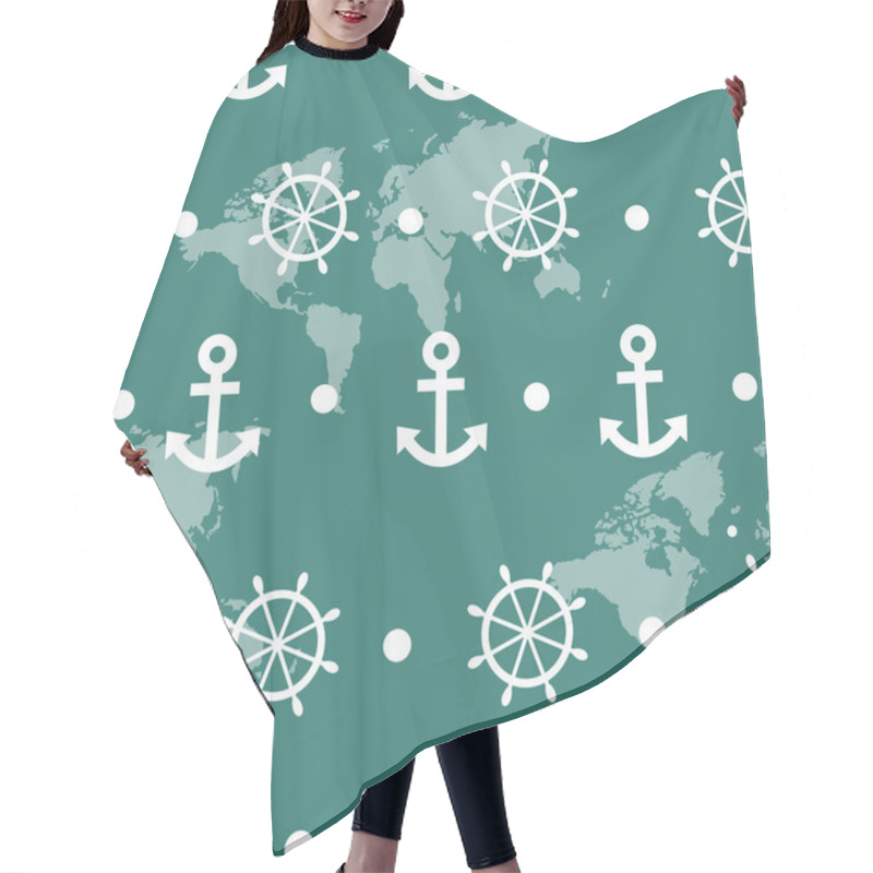 Personality  Seamless Pattern Of Blue Sea Anchors And Wheels Hair Cutting Cape