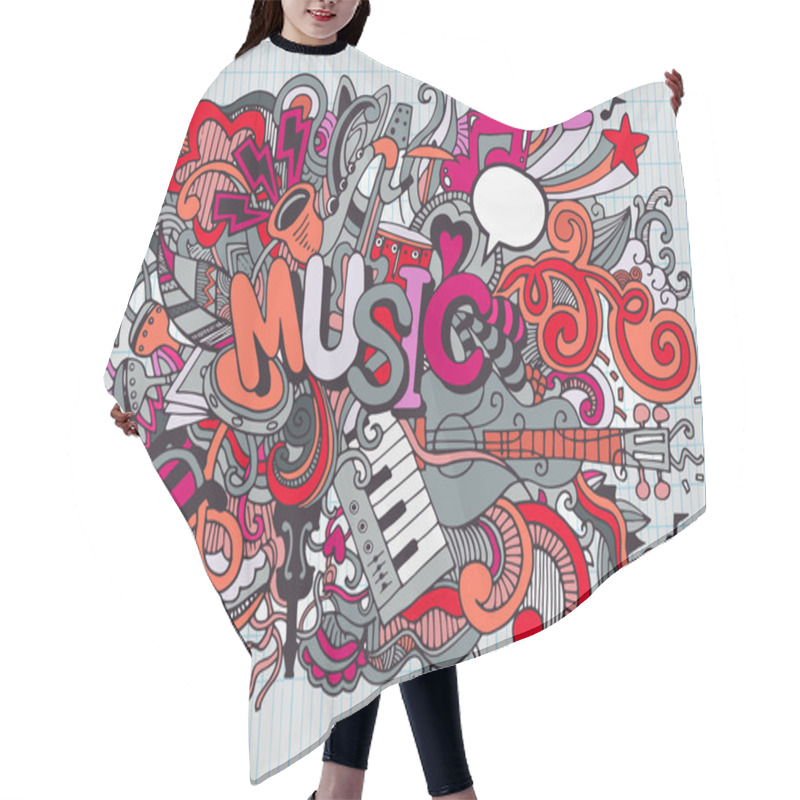 Personality  Music Background ,Collage With Musical Instruments.Hand Drawing  Hair Cutting Cape