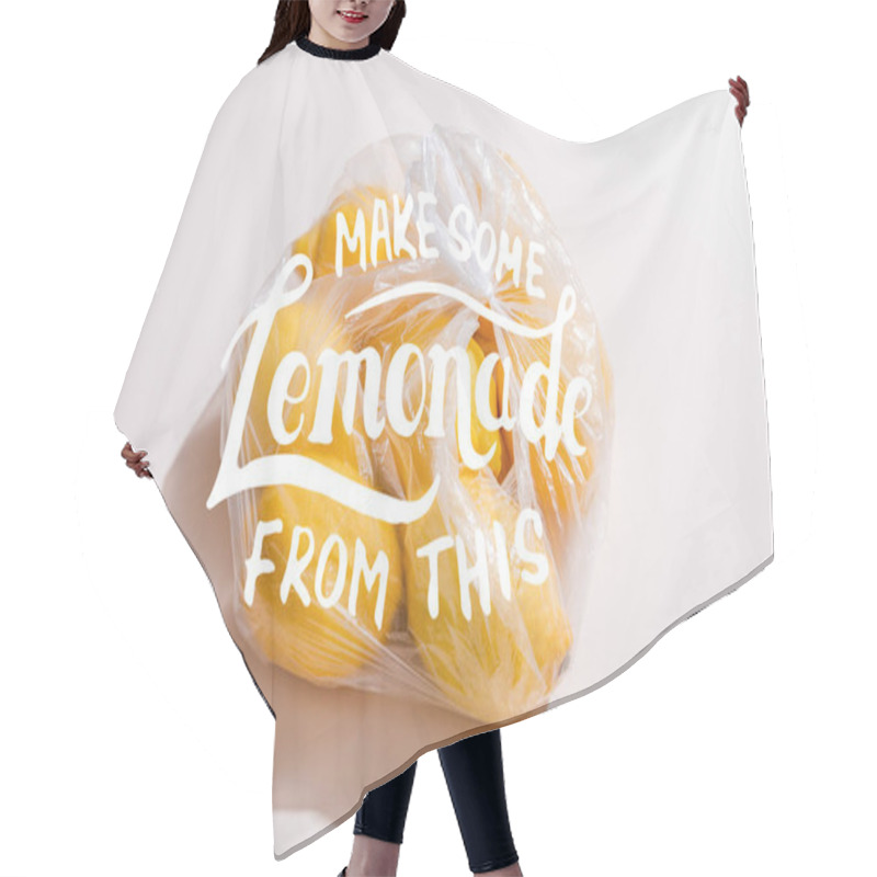 Personality  Fresh Yellow Lemons In Plastic Bag On Grey Table With Make Some Lemonade From This Lettering Hair Cutting Cape