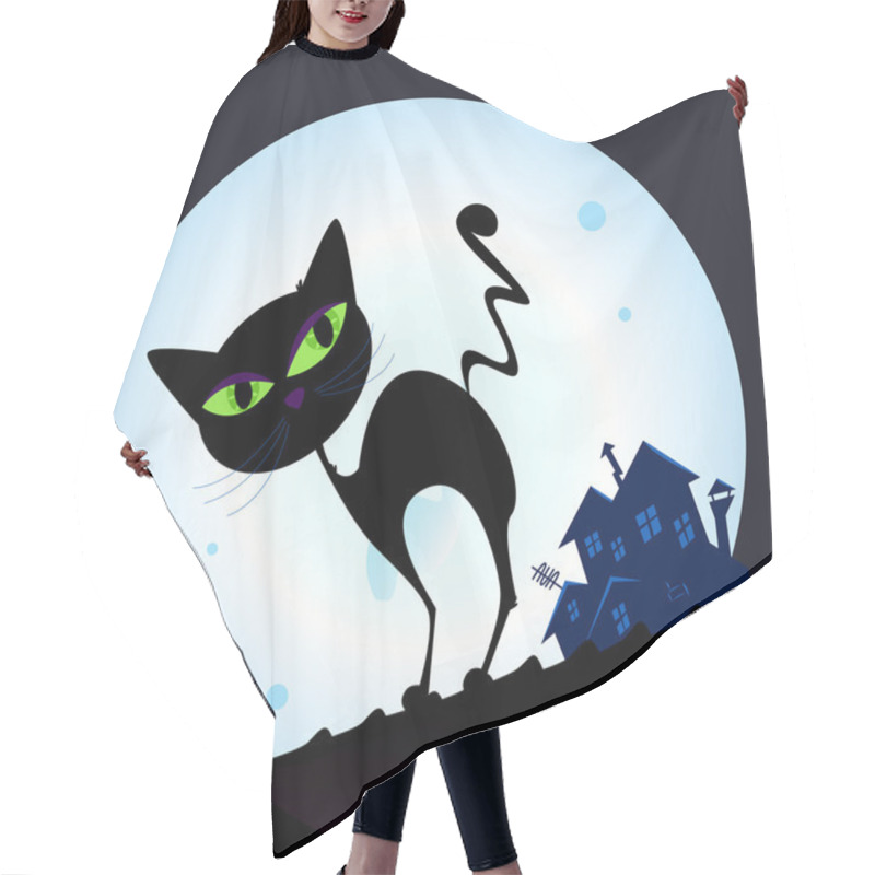 Personality  Black Cat Silhouette In Night Town Hair Cutting Cape