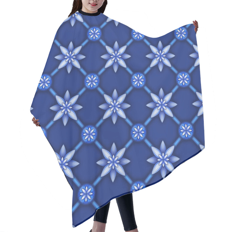 Personality  Abstract Floral Seamless Pattern, Blue White Gzhel Trellis, Latt Hair Cutting Cape